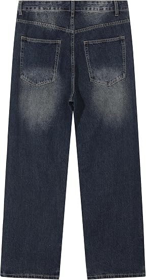 Premium Vintage Wash  Denim Jeans - High Rise Wide Leg Fit