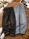 Premium Vintage Wash Baggy Denim Jeans - High Rise Wide Leg Fit