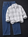 Beige Plaid Shirt with Light Blue Jeans Outfit