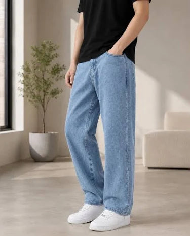 Premium Vintage Wash Baggy Denim Jeans - High Rise Wide Leg Fit