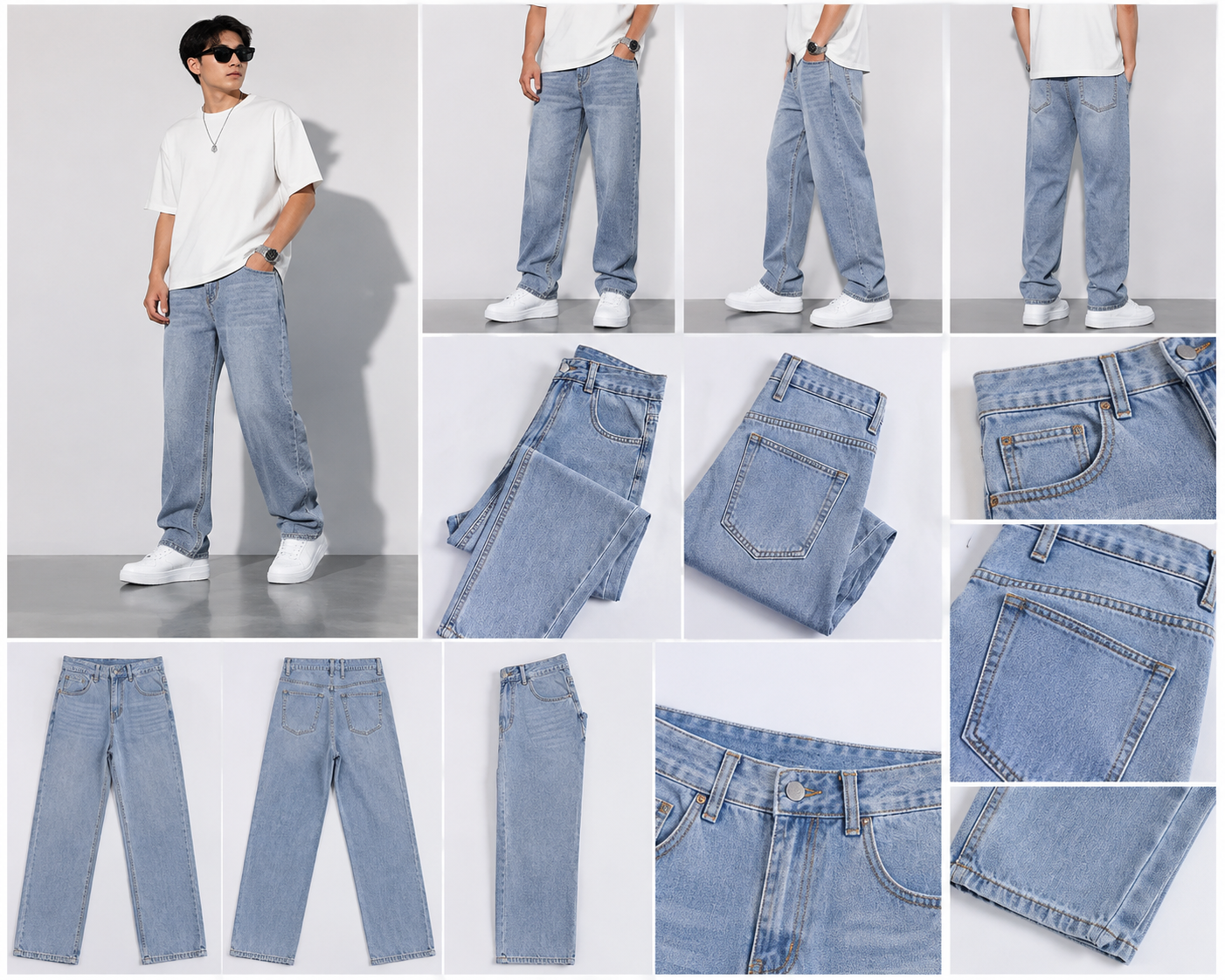 Premium Vintage Wash  Denim Jeans - High Rise Wide Leg Fit