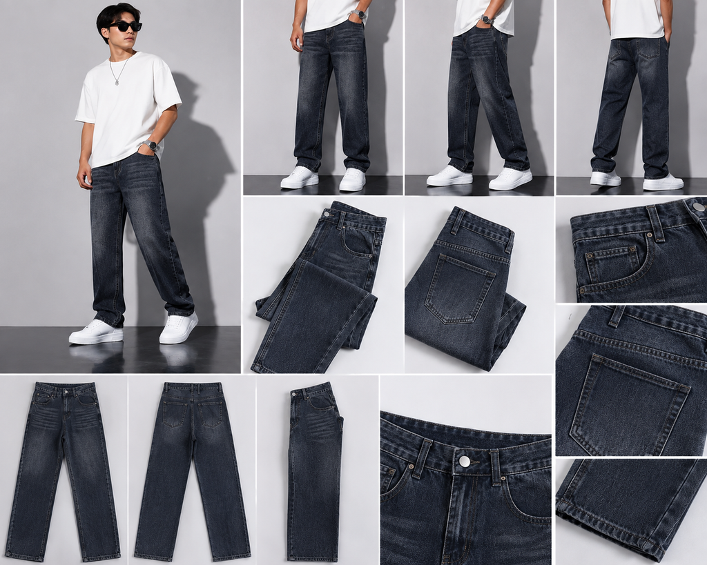 Premium Vintage Wash  Denim Jeans - High Rise Wide Leg Fit