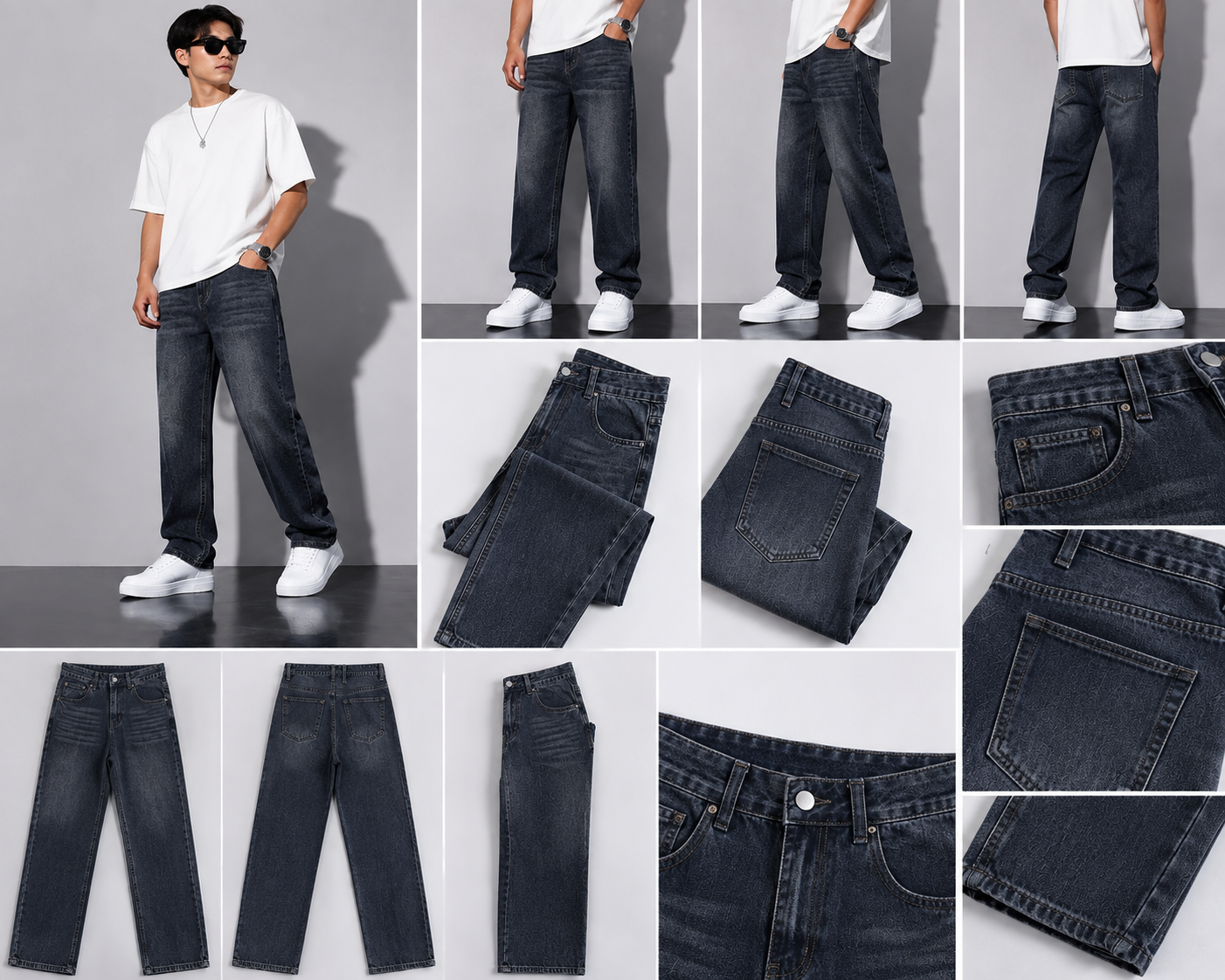 Premium Vintage Wash  Denim Jeans - High Rise Wide Leg Fit