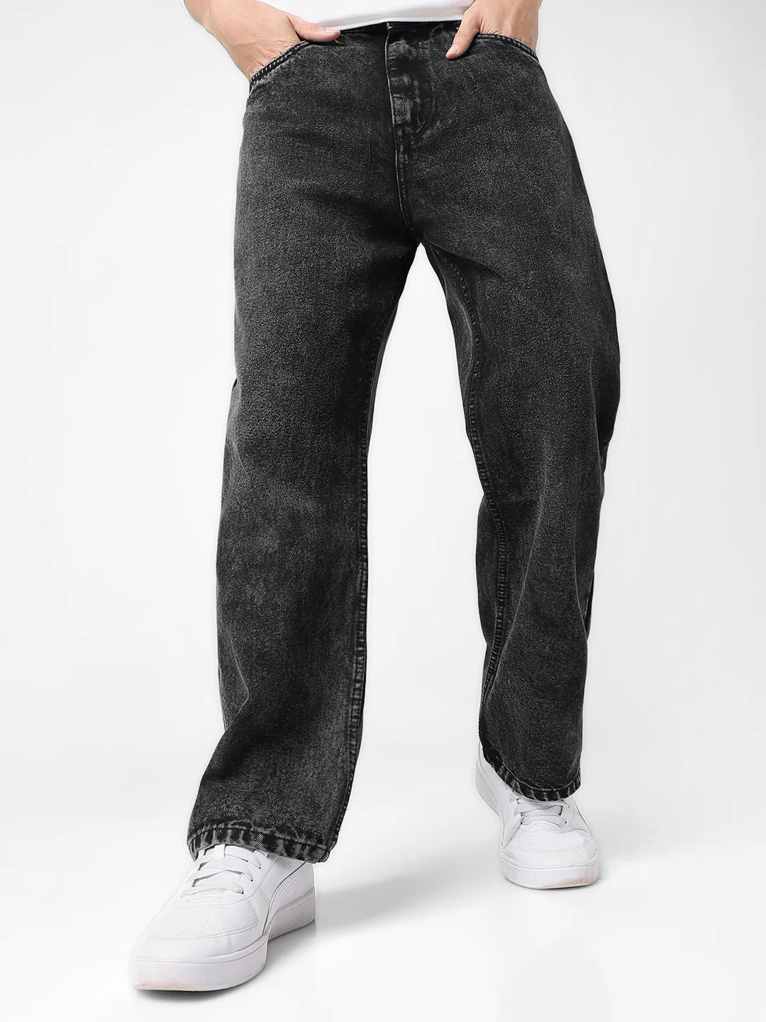 Premium Vintage Wash Baggy Denim Jeans - High Rise Wide Leg Fit