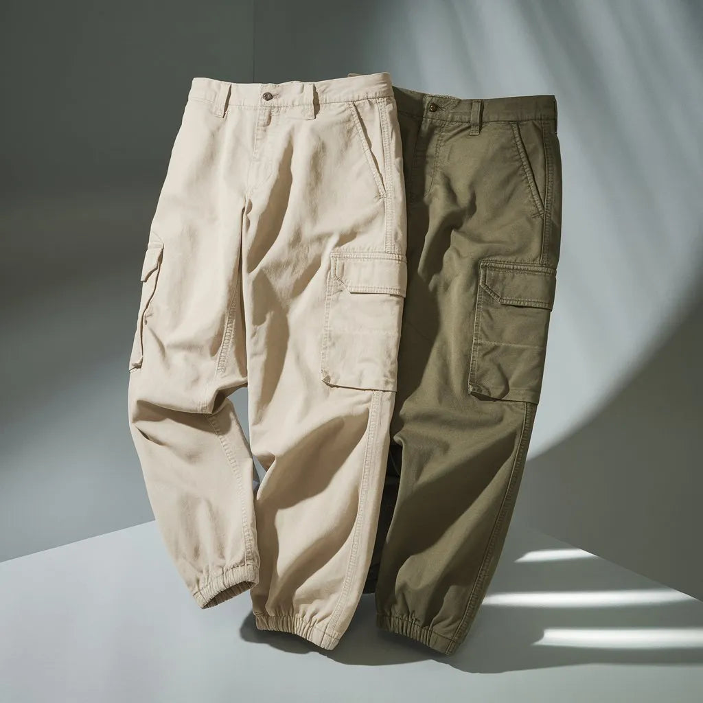 Cotton Jogger Cargo Pants Combo  Beige & Olive Green (Pack of 2)